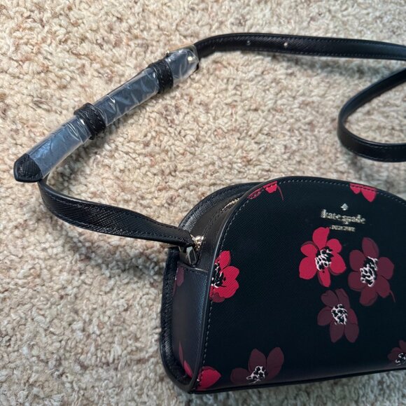 Kate Spade New York Perry Dark Floral Leather Dome Crossbody Purse - Picture 9 of 13